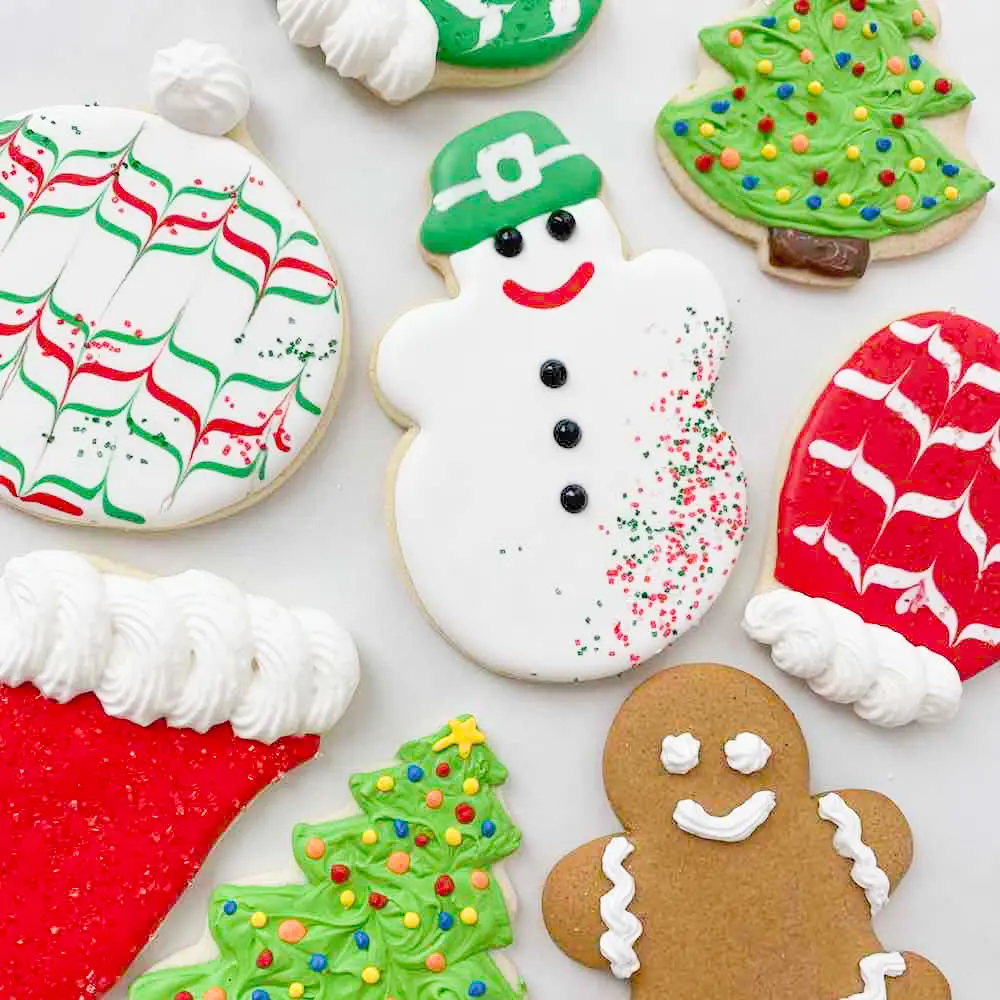 Decorated holiday sugar cookies.