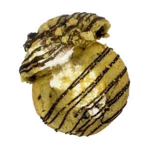 Our chocolate chip cookie dough stuffed with marshmallow fluff and fudge, baked on top of a graham cracker, then drizzled with more chocolate and graham cracker crumbs.