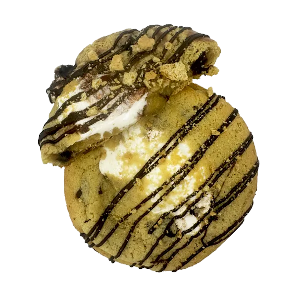 Our chocolate chip cookie dough stuffed with marshmallow fluff and fudge, baked on top of a graham cracker, then drizzled with more chocolate and graham cracker crumbs.