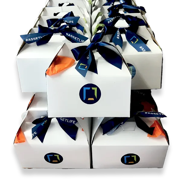 Custom corporate cookie gift boxes with branded packaging created for employee appreciation, client gifts, and business events