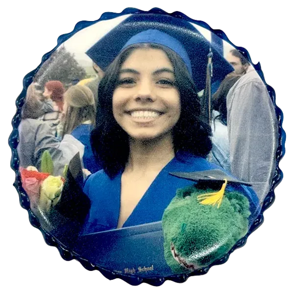 printed image of a grad student on a round cookie